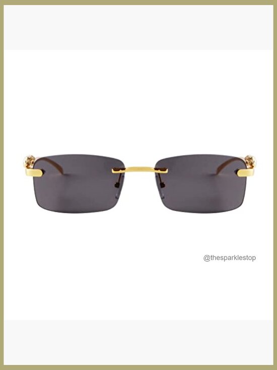 Rimless Square Sunglasses Gold Metal Frameless Rectangle Colored Lens UV
